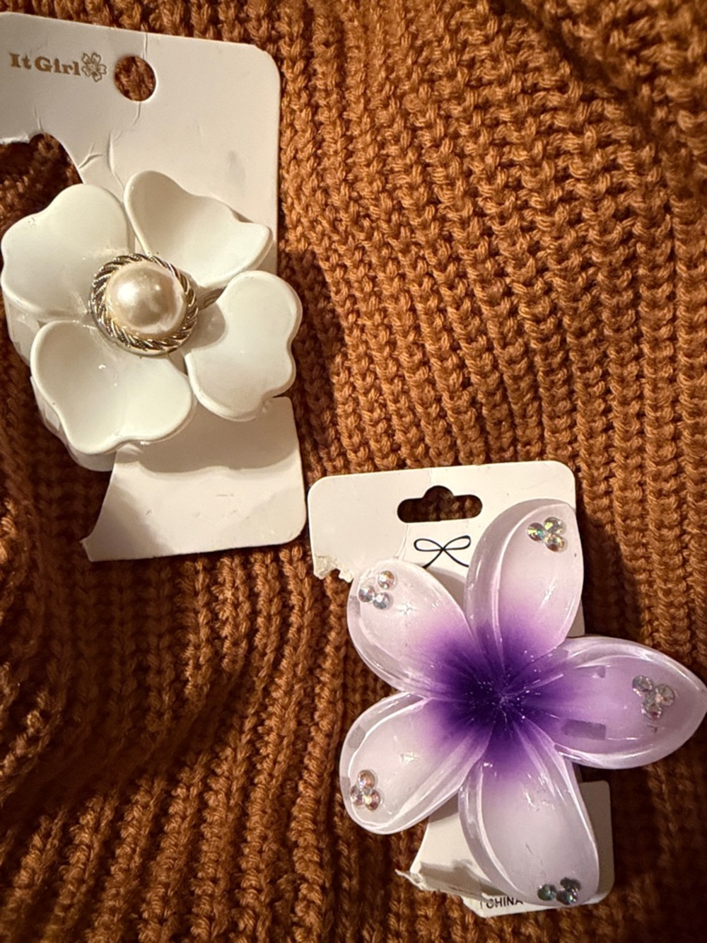 White Pearl Flower Hair Clip & Purple Ombre Flower hair clip